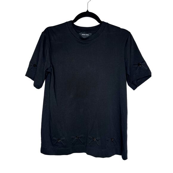 Simone Rocha Black Embellished Bow T-shirt Tee - Picture 1 of 8